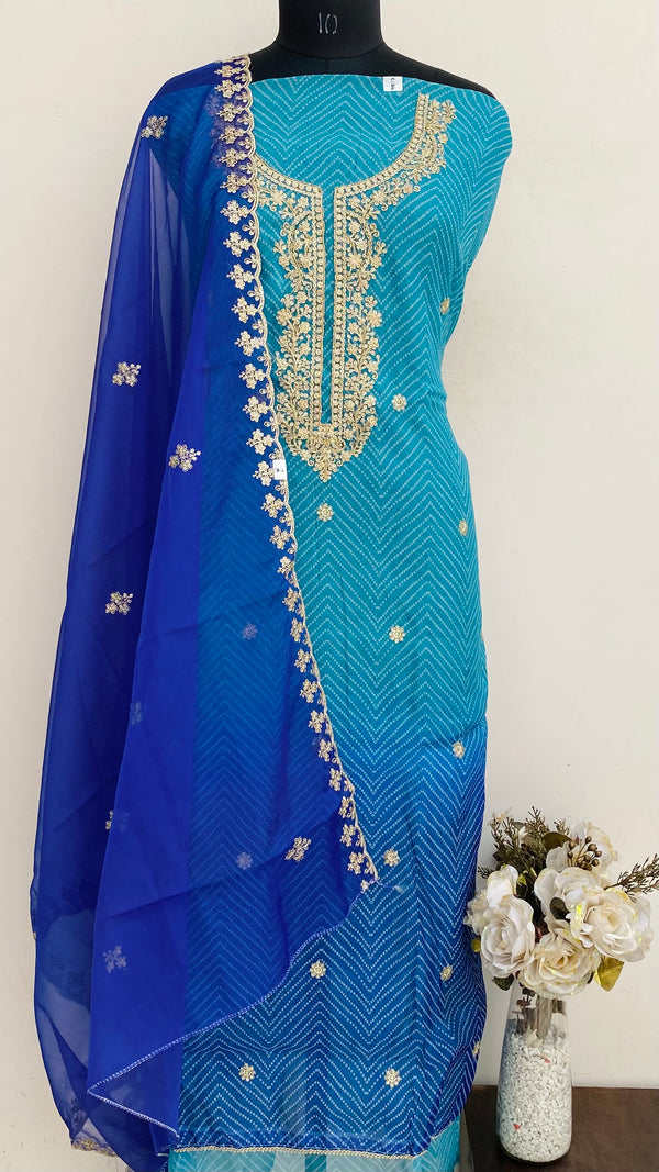 Designer Embroidered Suit Length 3 Piece Multicolour Organza With Cutdana & Sequence Work