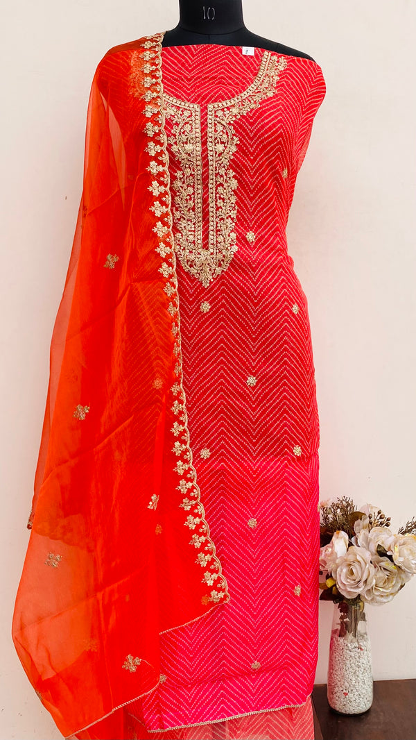 Designer Embroidered Suit Length 3 Piece Multicolour Organza With Cutdana & Sequence Work