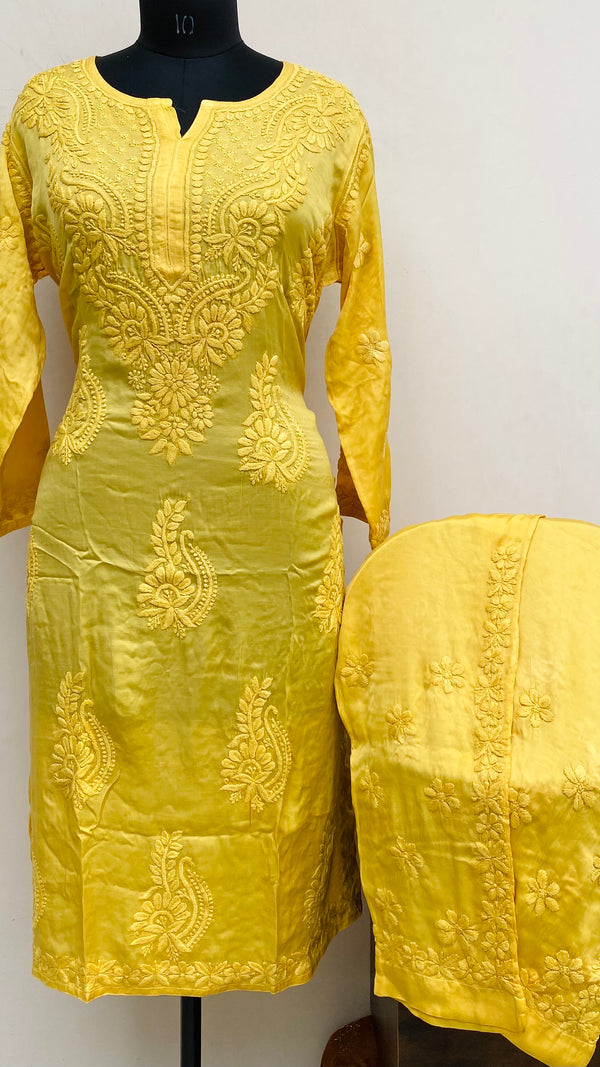 Lucknowi Chikankari Co-ord Set Yellow Muslin Cotton With Self 3D Work