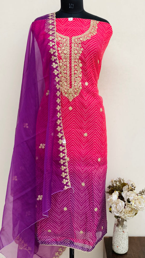 Designer Embroidered Suit Length 3 Piece Multicolour Organza With Cutdana & Sequence Work