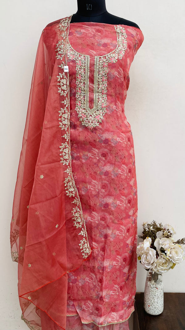 Designer Embroidered Suit Length 3 Piece Copper Organza With Sequence Work