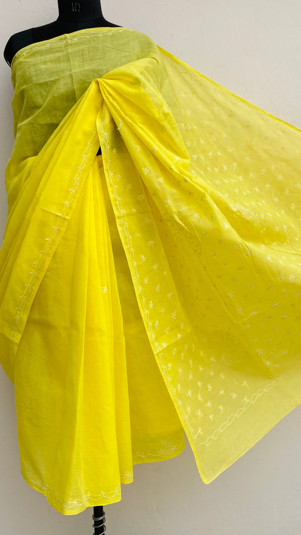 Lucknowi Chikankari Saree Yellow Cotton