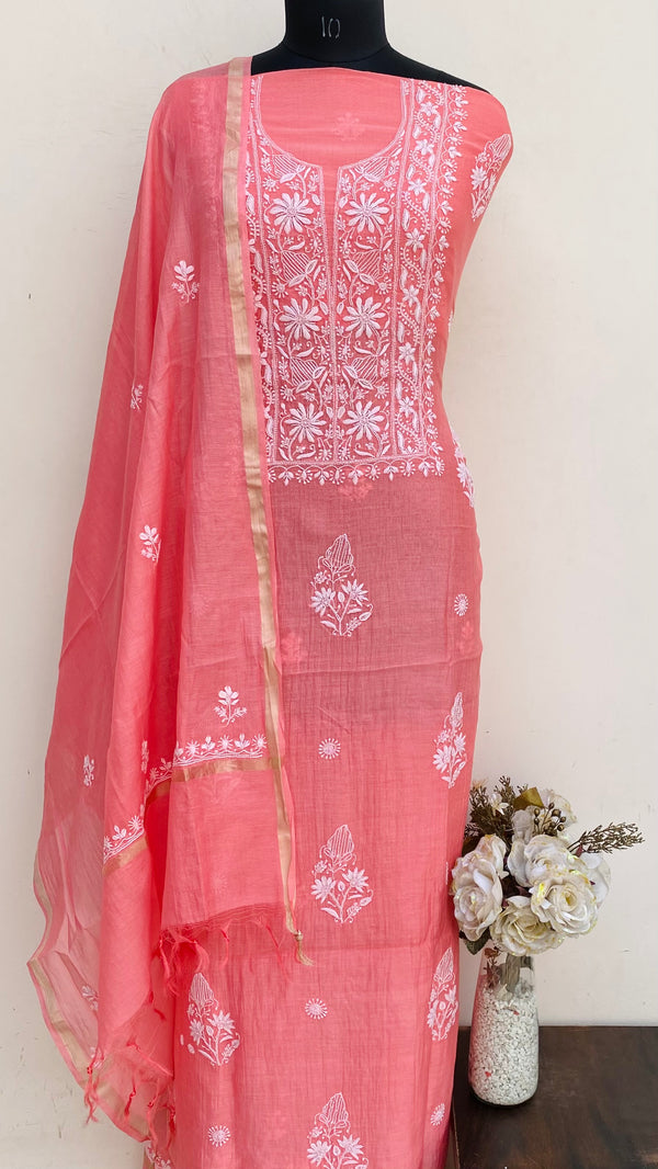 Lucknowi Chikankari Suit Length 2 Piece Gajri Mal Chanderi With Cutdana Work