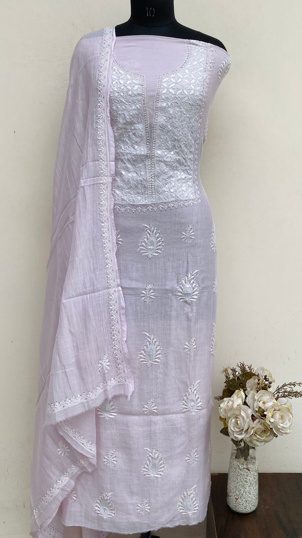 Lucknowi Chikankari Suit Length 2 Piece Pink Mal Chanderi With Mukaish Work