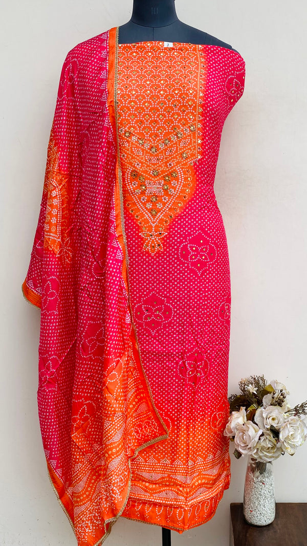 Designer Embroidered Suit Length 3 Piece Multicolour Muslin Cotton With Mirror & Stone Work