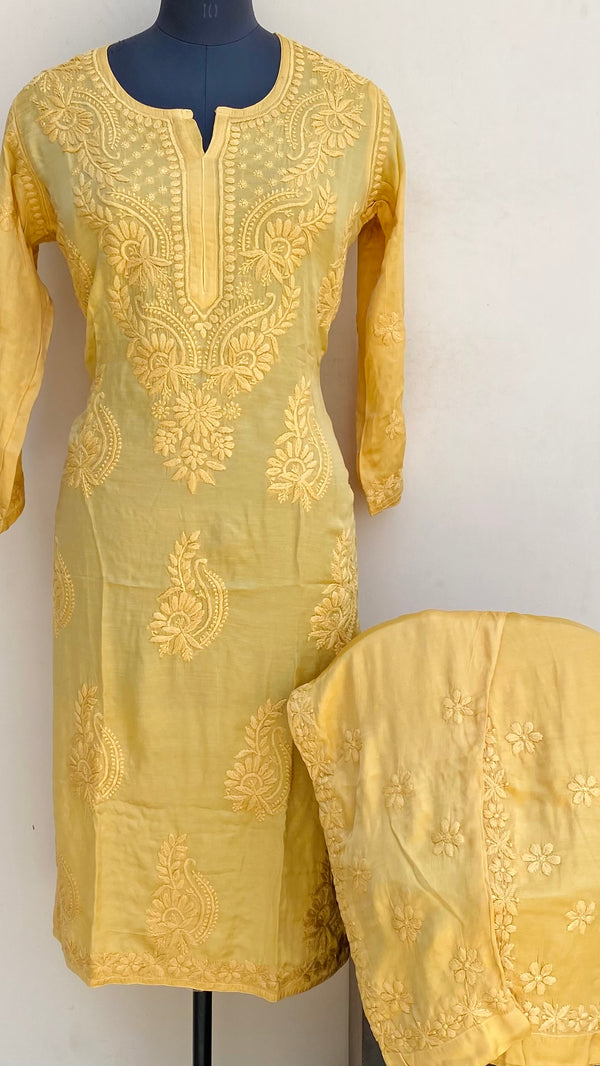 Lucknowi Chikankari Co-ord Set Beige Muslin Cotton With Self 3D Work