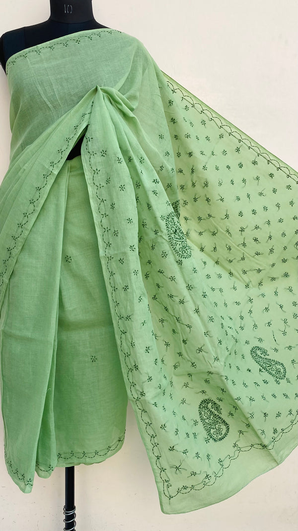 Lucknowi Chikankari Saree Green Cotton