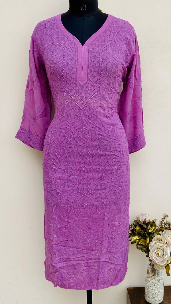 Lucknowi Chikankari Kurti Purple Pure Georgette With Self Work
