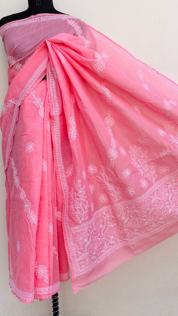 Lucknowi Chikankari Saree Pink Cotton