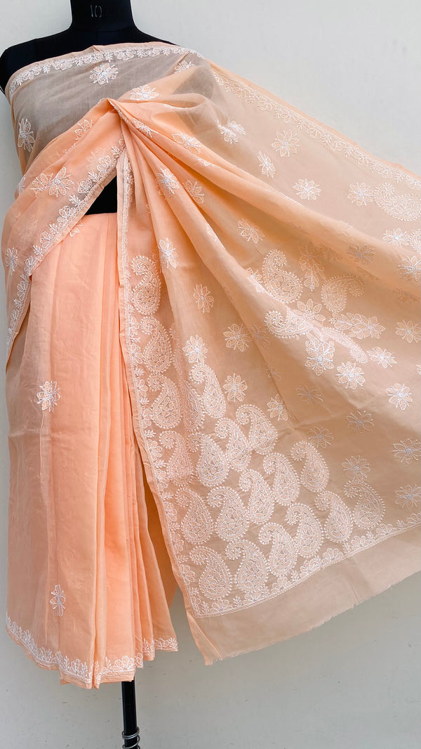 Lucknowi Chikankari Saree Peach Cotton