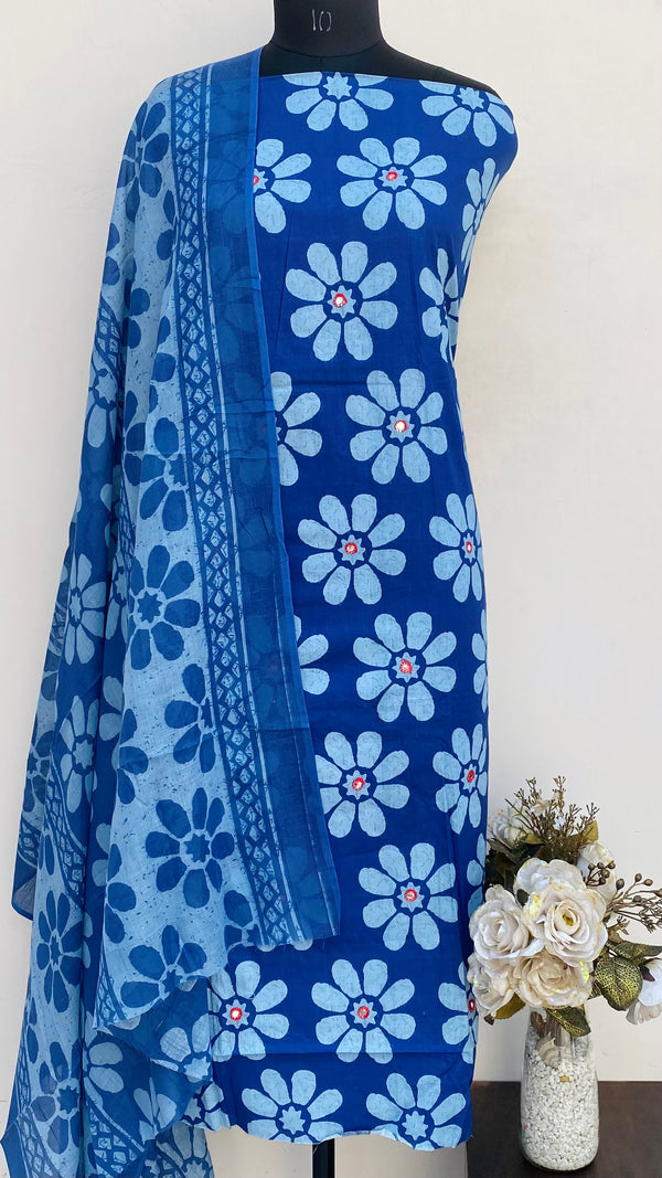 Designer Embroidered Suit Length 3 Piece Blue Mal Cotton