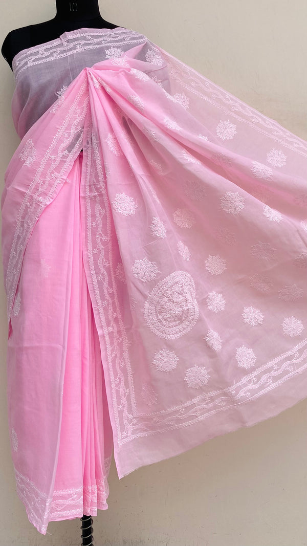 Lucknowi Chikankari Saree Pink Cotton