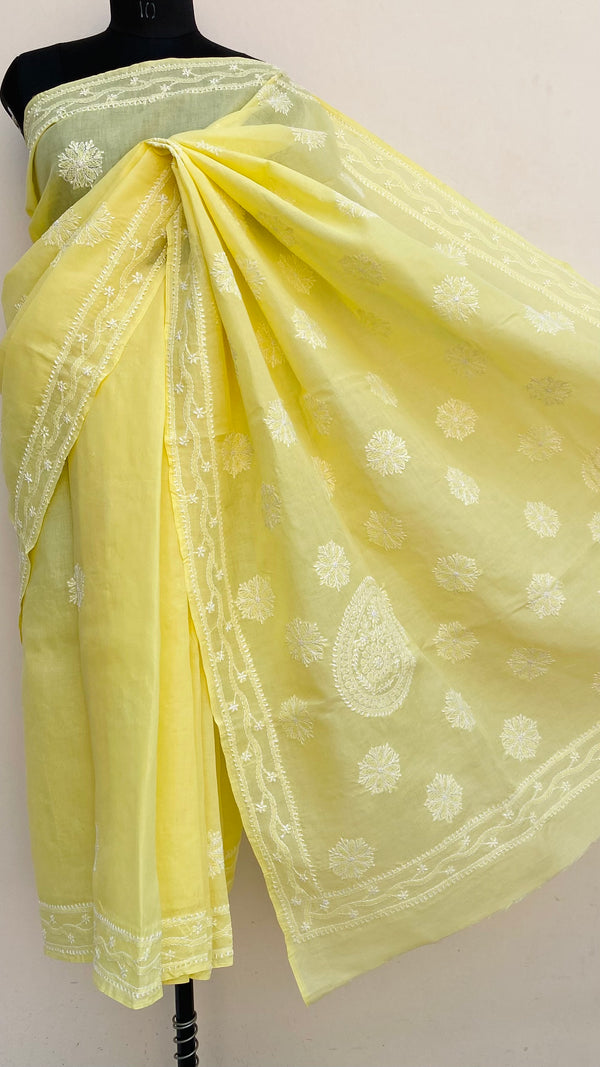 Lucknowi Chikankari Saree Yellow Cotton With Blouse