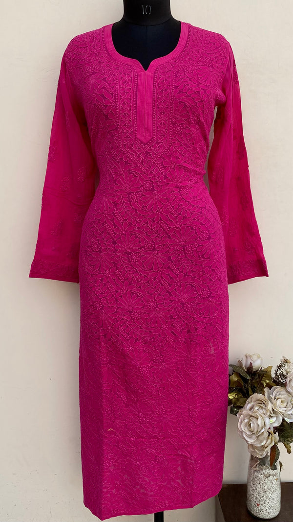 Lucknowi Chikankari Kurti Pink Pure Georgette With Self Work