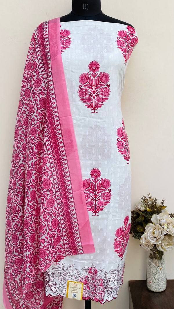 Designer Embroidered Suit Length 3 Piece White Mal Cotton