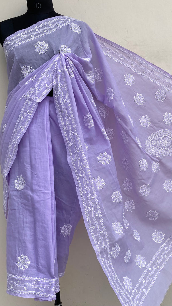Lucknowi Chikankari Saree Purple Cotton