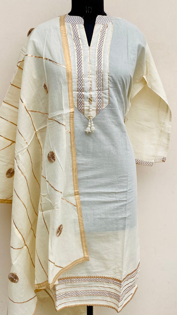 Designer Embroidered Suit Length 3 Piece Cream Mal Cotton