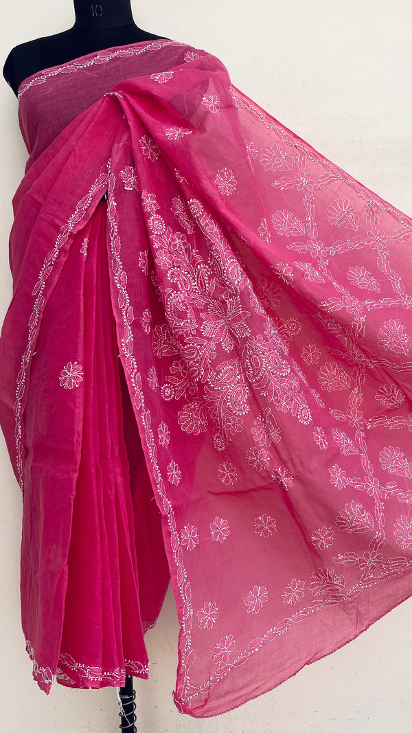 Lucknowi Chikankari Saree Pink Cotton