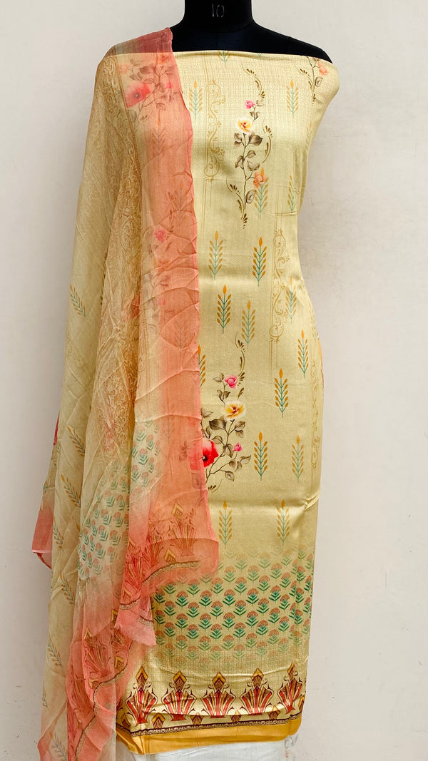 Designer Embroidered Suit Length 3 Piece Beige Mal Cotton