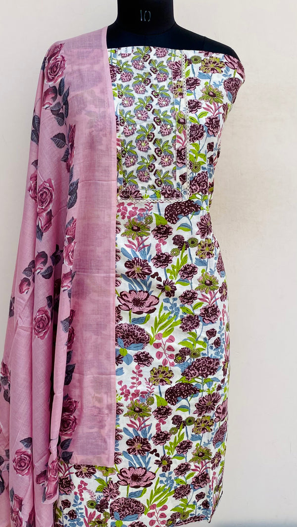 Designer Embroidered Suit Length 3 Piece Cream Mal Cotton