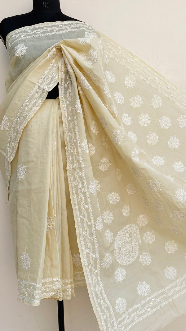 Lucknowi Chikankari Saree Beige Cotton