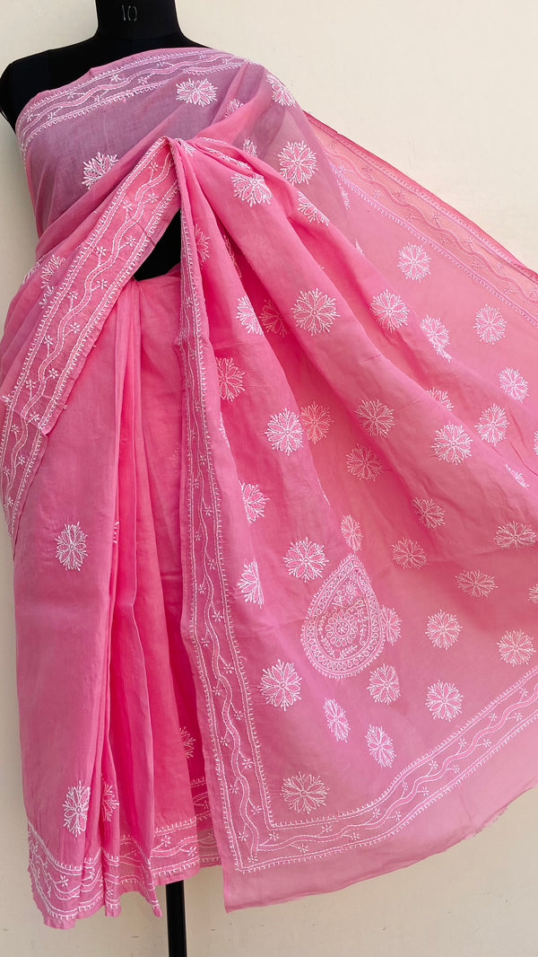 Lucknowi Chikankari Saree Pink Cotton