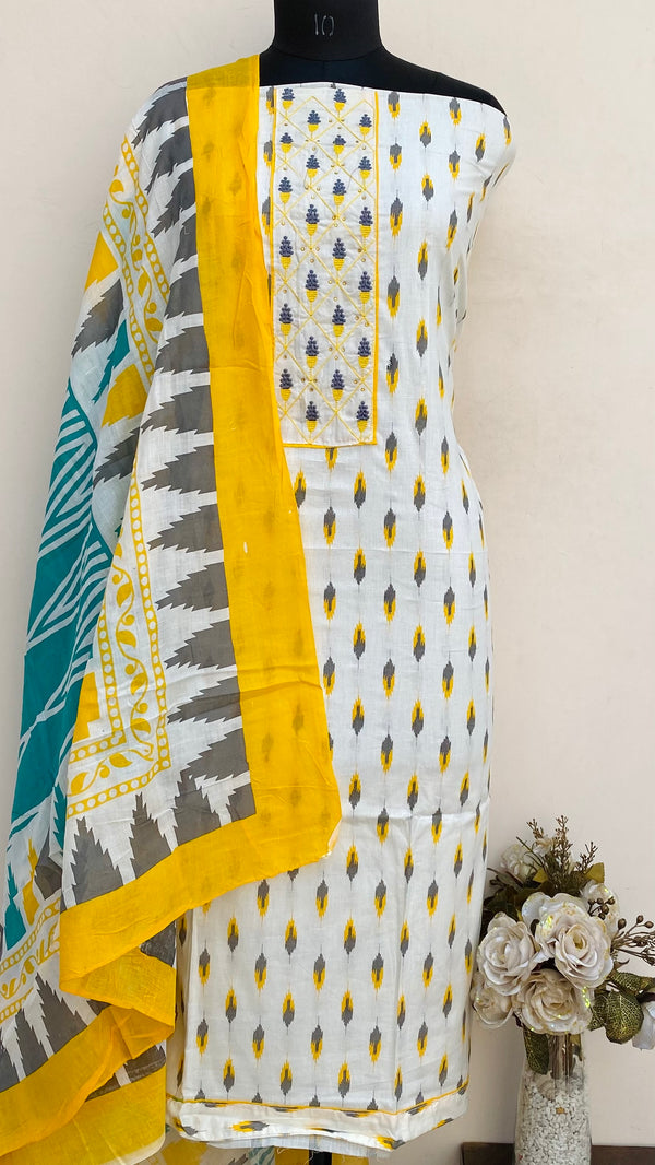 Designer Embroidered Suit Length 3 Piece Cream Mal Cotton