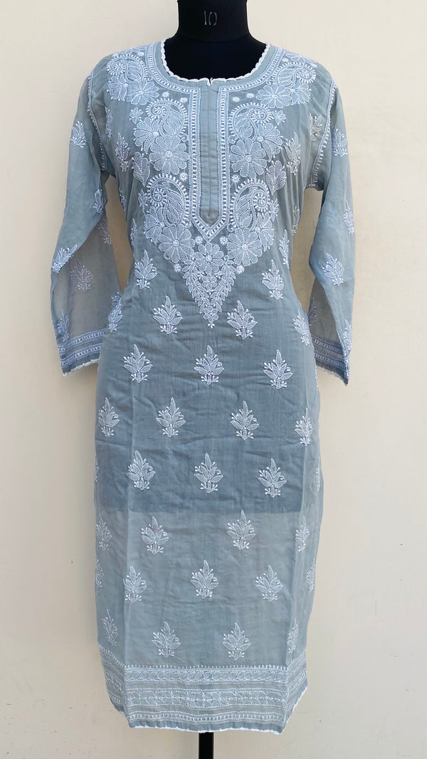 Lucknowi Chikankari Kurti Gray Mulmul Cotton