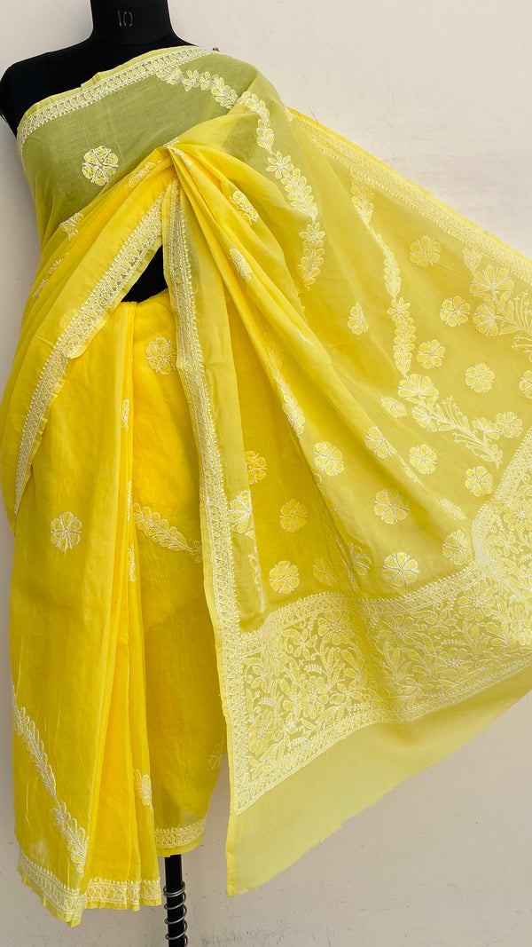 Lucknowi Chikankari Saree Yellow Cotton