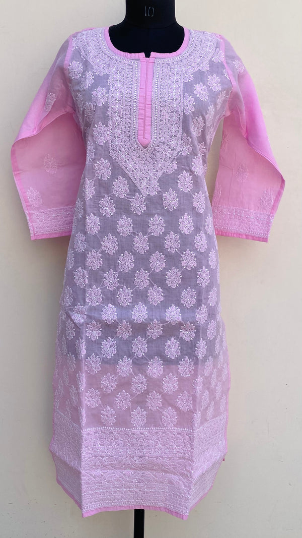 Lucknowi Chikankari Kurti Pink Cotton