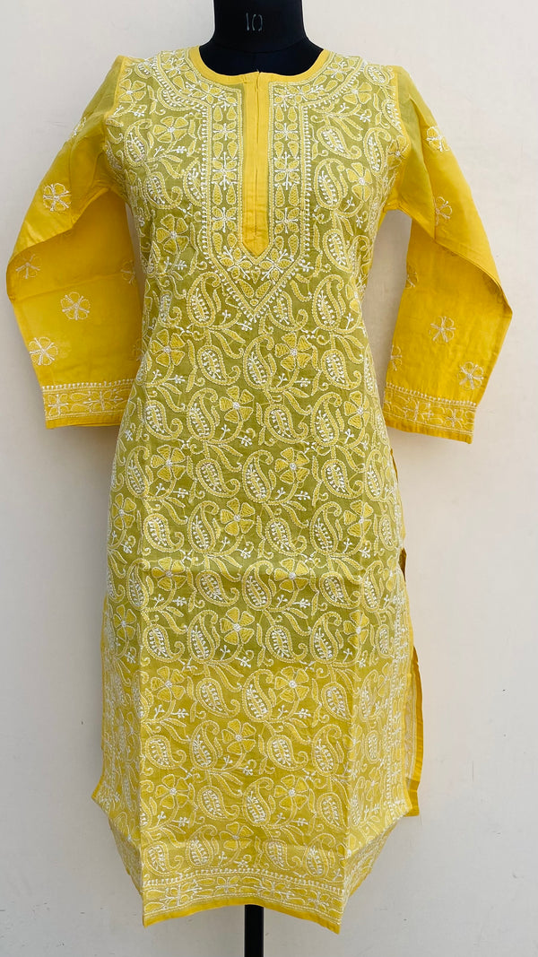 Lucknowi Chikankari Kurti Mustard Cotton