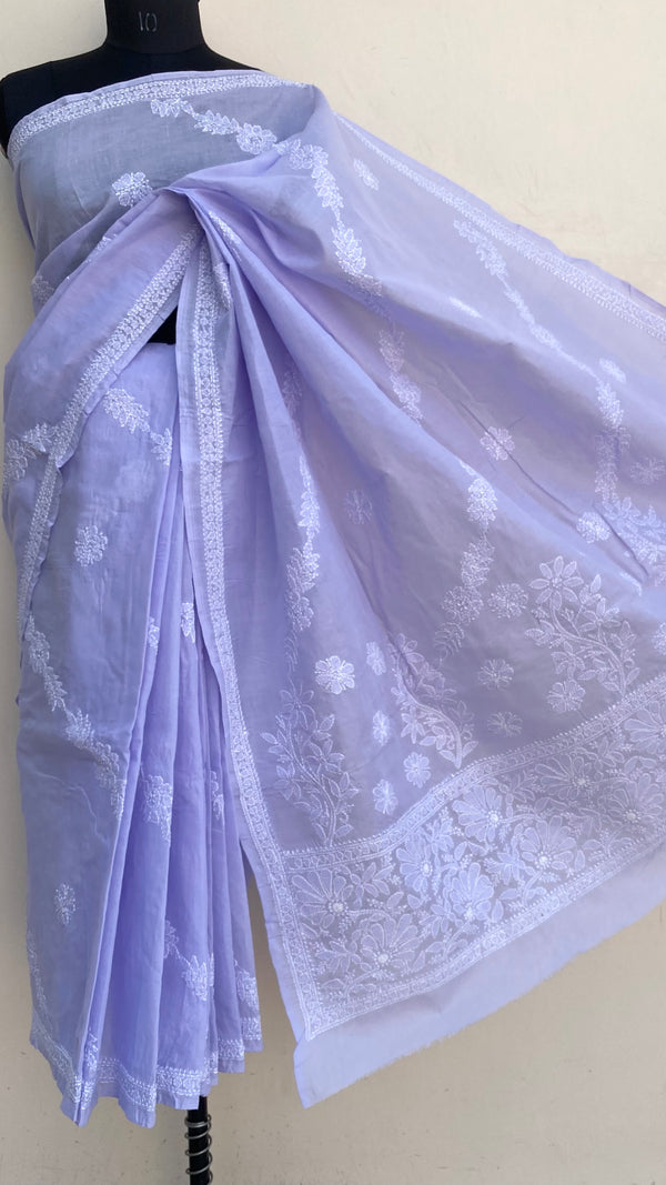 Lucknowi Chikankari Saree Purple Cotton