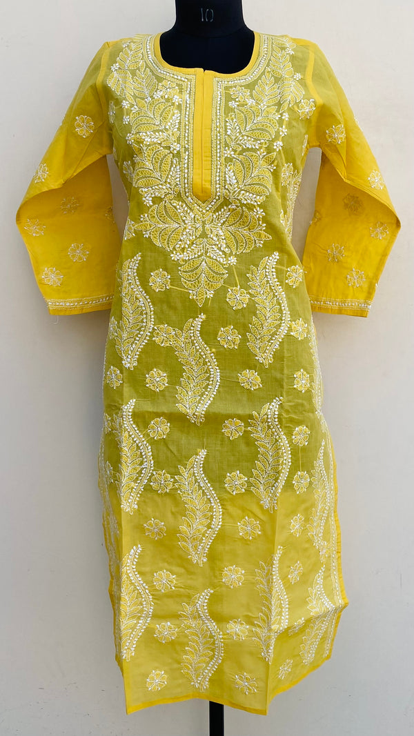 Lucknowi Chikankari Kurti Mustard Cotton