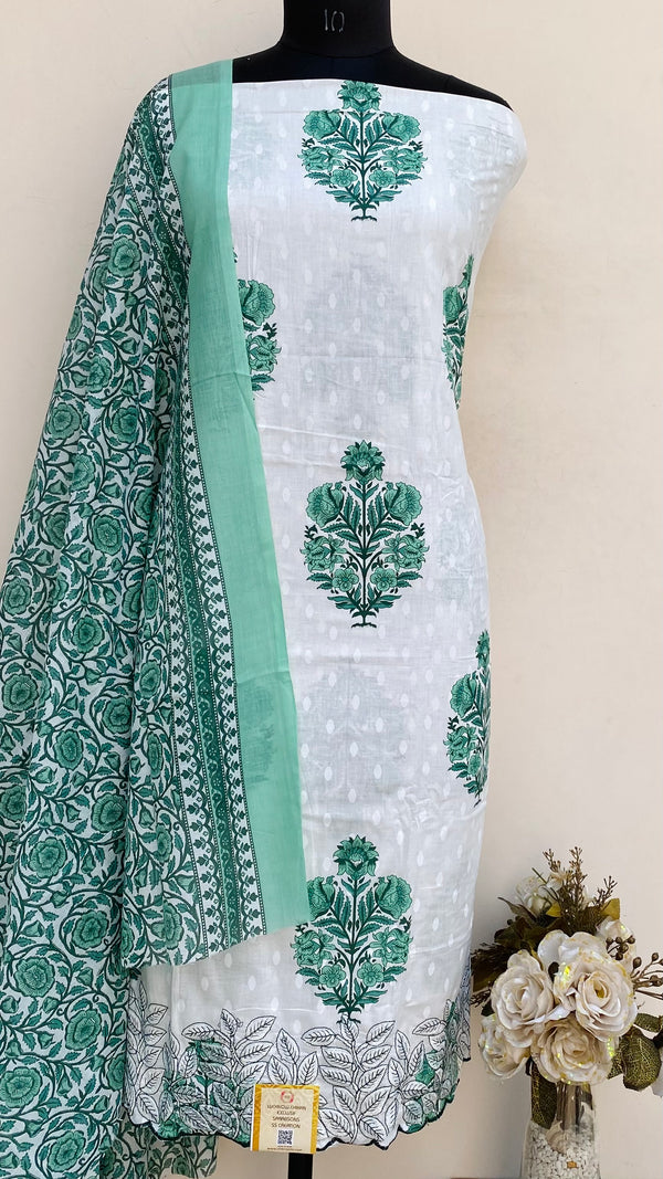 Designer Embroidered Suit Length 3 Piece White Mal Cotton