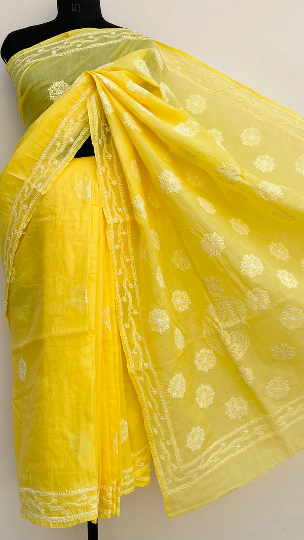 Lucknowi Chikankari Saree Yellow Cotton