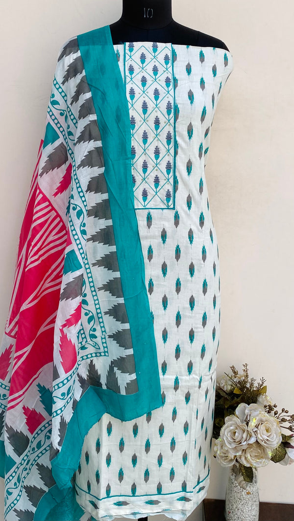 Designer Embroidered Suit Length 3 Piece Cream Mal Cotton