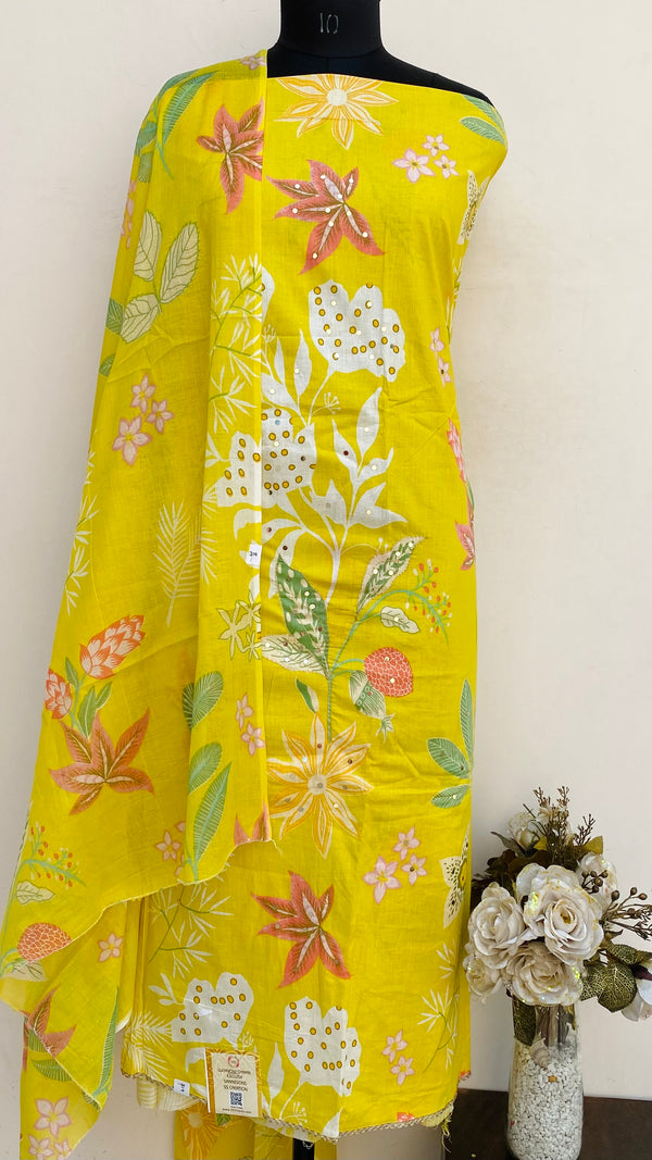 Designer Embroidered Suit Length 3 Piece Yellow Mal Cotton