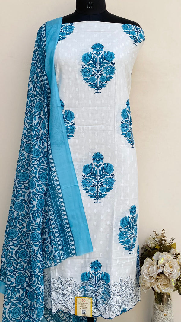 Designer Embroidered Suit Length 3 Piece White Mal Cotton