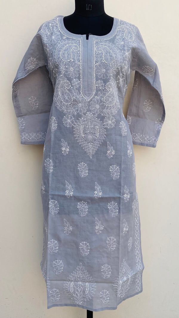 Lucknowi Chikankari Kurti Gray Cotton