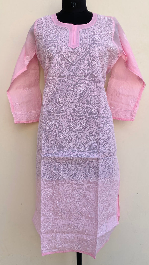 Lucknowi Chikankari Kurti Pink Cotton