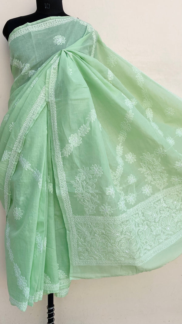 Lucknowi Chikankari Saree Green Cotton