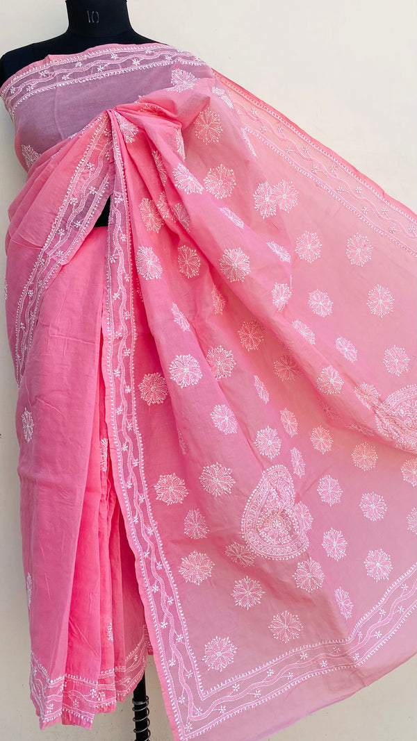 Lucknowi Chikankari Saree Pink Cotton