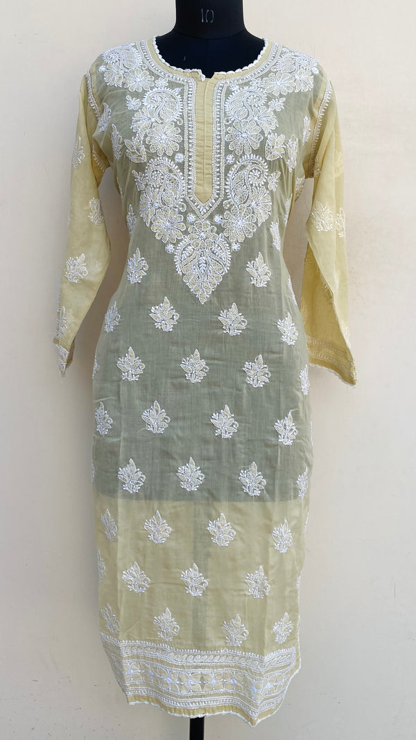 Lucknowi Chikankari Kurti Beige Mulmul Cotton