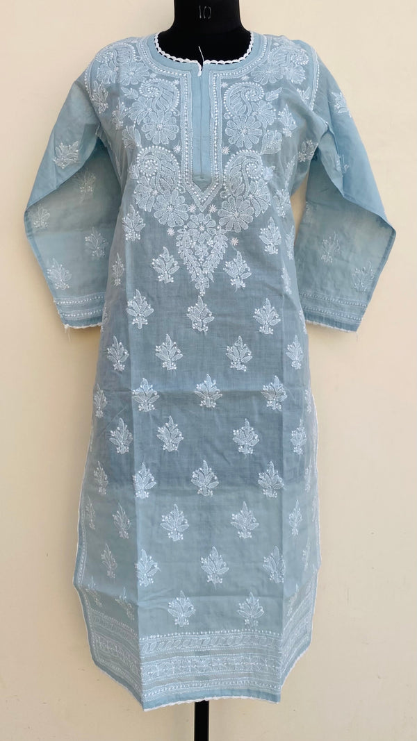Lucknowi Chikankari Kurti Gray Cotton