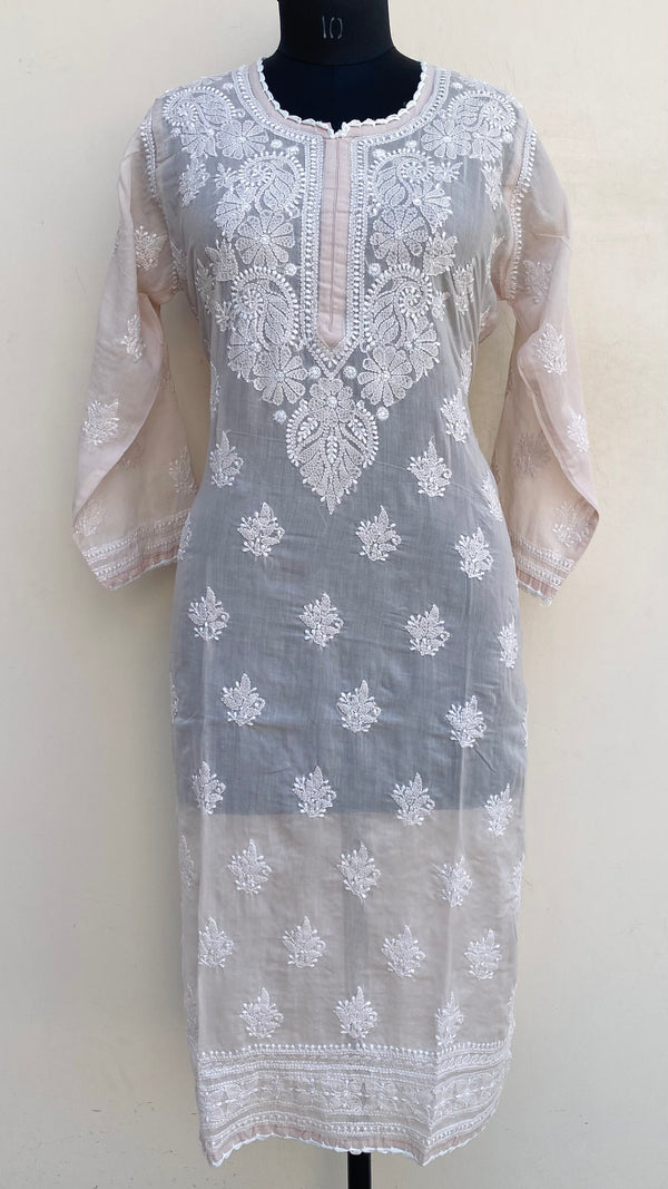 Lucknowi Chikankari Kurti Pink Mulmul Cotton