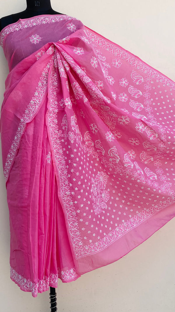 Lucknowi Chikankari Saree Pink Cotton