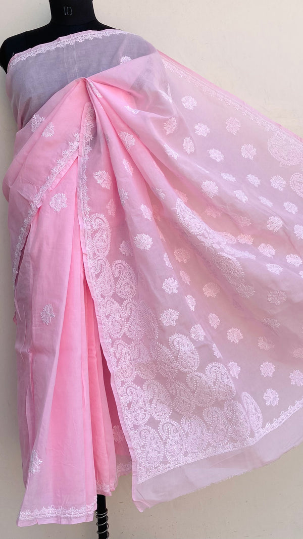 Lucknowi Chikankari Saree Pink Cotton