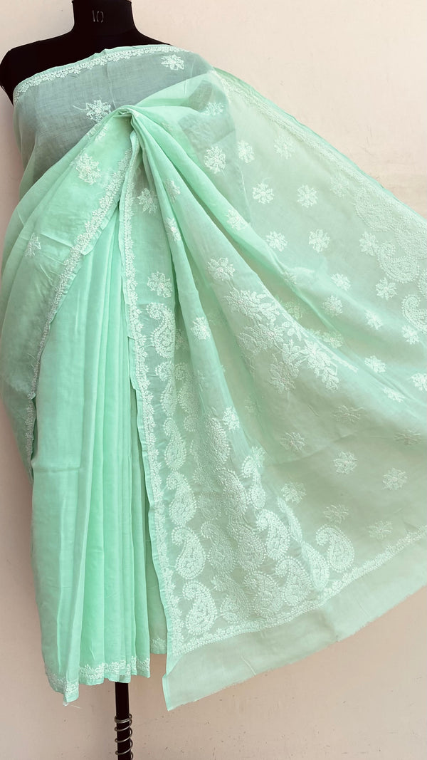Lucknowi Chikankari Saree Green Cotton