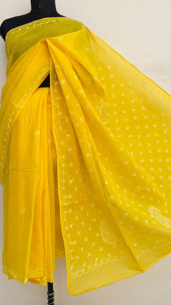 Lucknowi Chikankari Saree Yellow Cotton