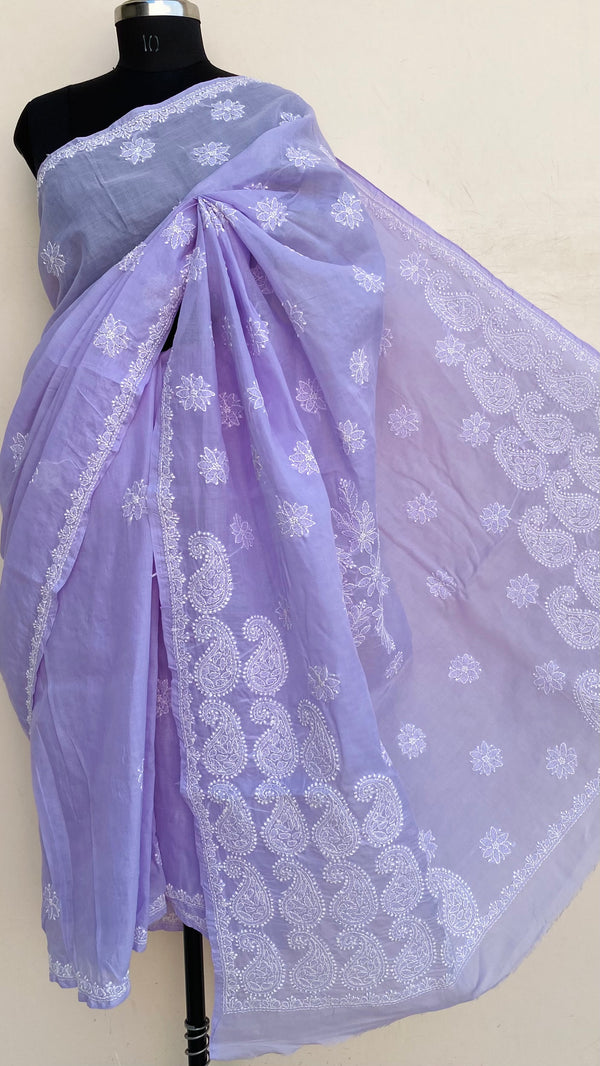 Lucknowi Chikankari Saree Purple Cotton